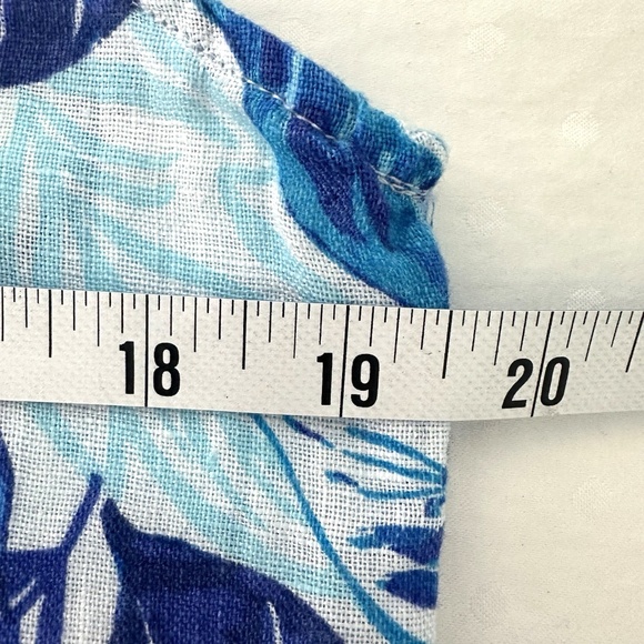 Sigrid Olsen Sleeveless Linen Tunic Top Short Dress ~Small~ Blue Leaves Tropical - Picture 11 of 13